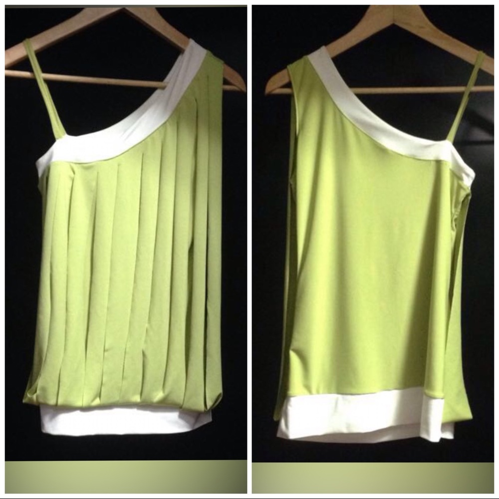 One shoulder olive green layered top